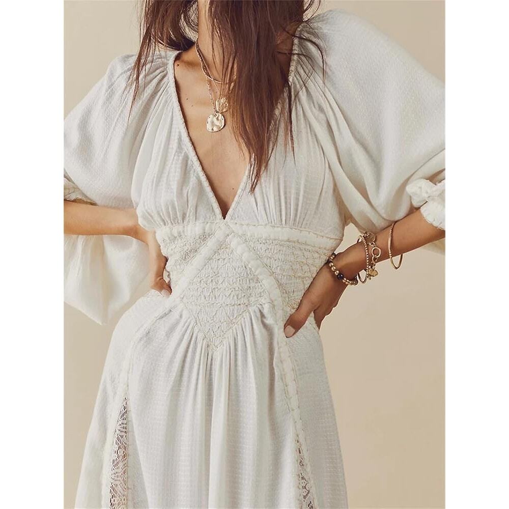 Free People Southwest Lace Maxi Dress Long Sleeve White Size Medium - Picture 2 of 16